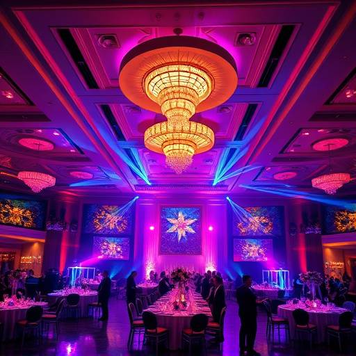 A vibrant photo of a corporate event in a Miami ballroom, capturing the energy of the attendees.