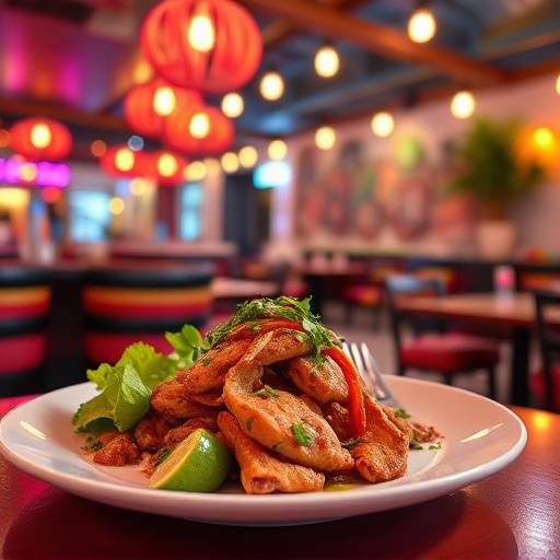 Appetizing shot of a signature dish at a high-end Miami restaurant, showcasing its vibrant colors and culinary artistry.